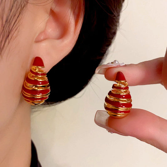 14K Gold-Plated Elegant Water Drop Oil Spiral Earrings