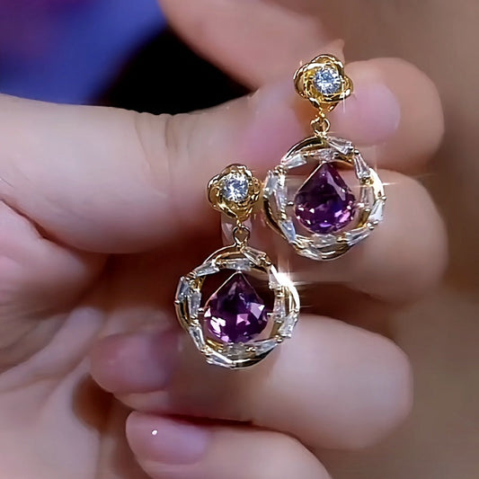 14K Gold-Plated Elegant Winding Purple Diamond Earrings