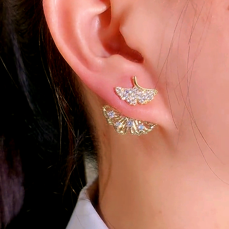 14K Gold-Plated Elegant Zircon Apricot Leaf Earrings