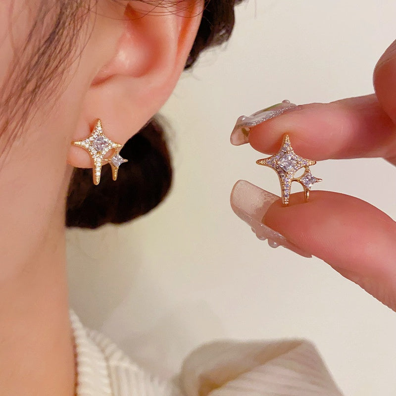 14K Gold-Plated Elegant Zircon Bling Star Studs