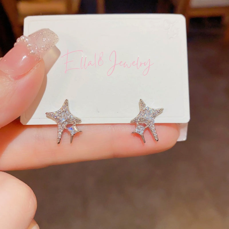 14K Gold-Plated Elegant Zircon Bling Star Studs