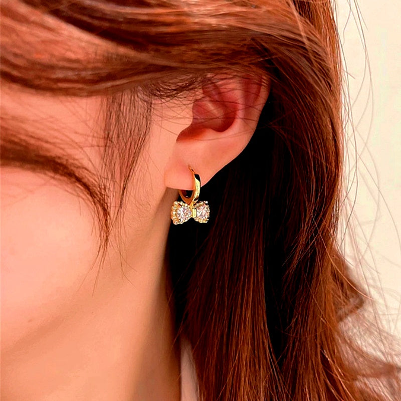 14K Gold-Plated Elegant Zircon Bow Earrings