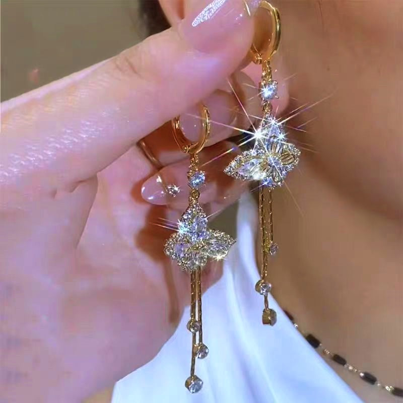 14K Gold-Plated Elegant Zircon Butterfly Earrings