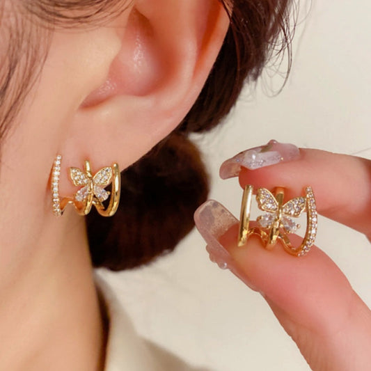 14K Gold-Plated Elegant Zircon Butterfly Studs