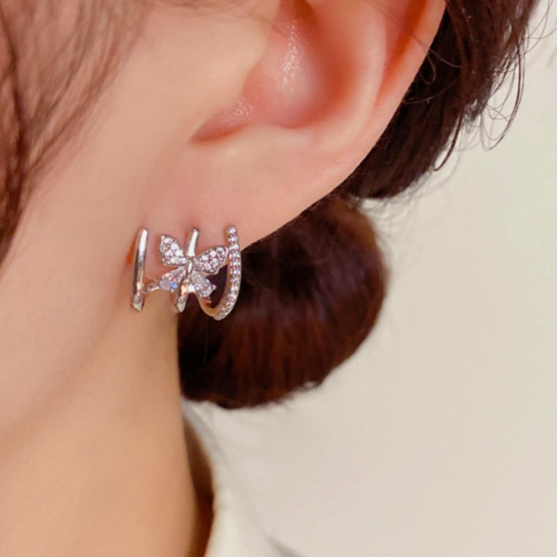 14K Gold-Plated Elegant Zircon Butterfly Studs