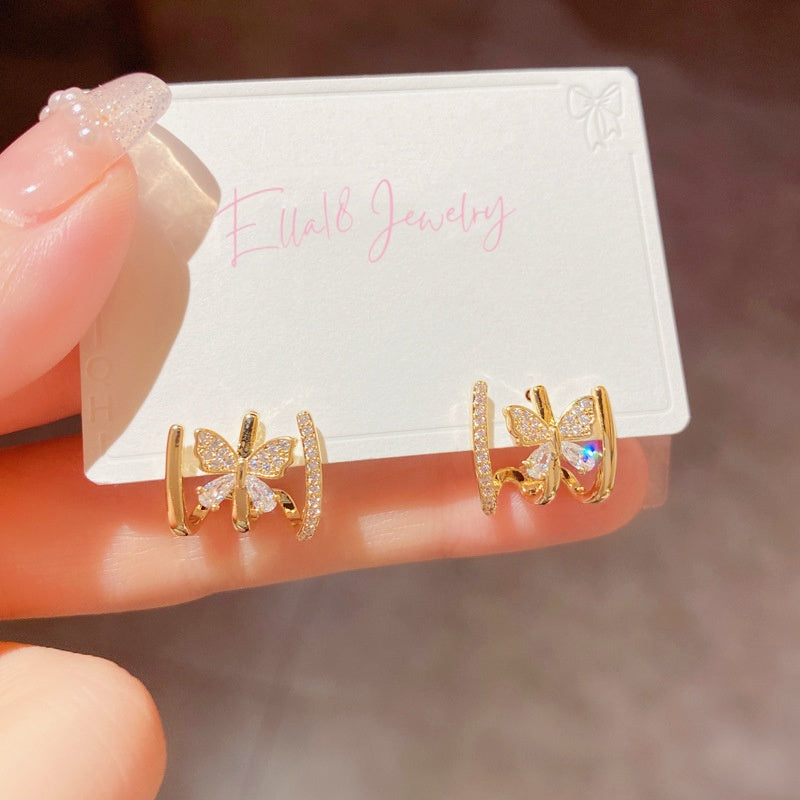 14K Gold-Plated Elegant Zircon Butterfly Studs