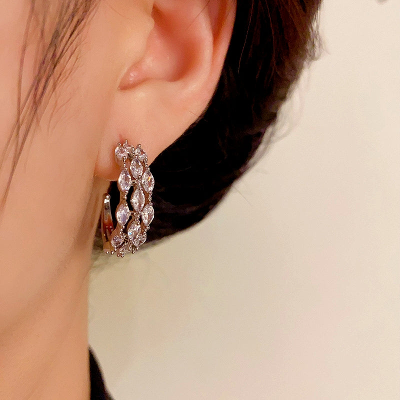 14K Gold-Plated Elegant Zircon C-Shaped Earrings