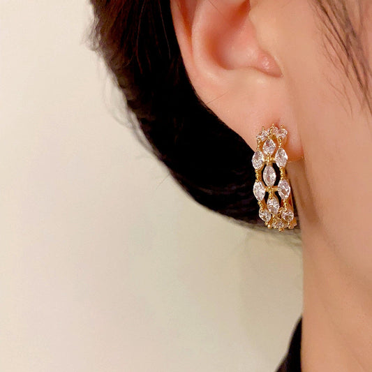 14K Gold-Plated Elegant Zircon C-Shaped Earrings