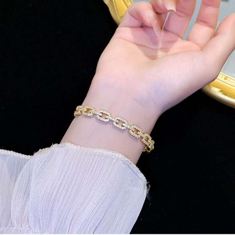 14K Gold-Plated Elegant Zircon Chain Open Bracelets