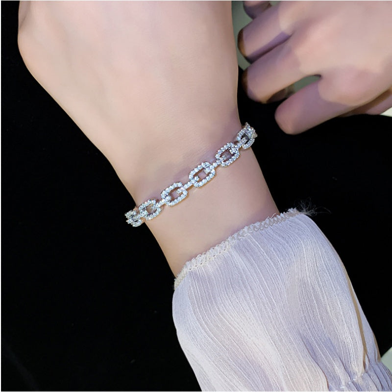 14K Gold-Plated Elegant Zircon Chain Open Bracelets