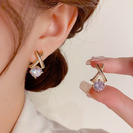 14K Gold-Plated Elegant Zircon Cross Earrings