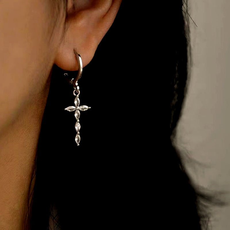 14K Gold-Plated Elegant Zircon Cross Earrings