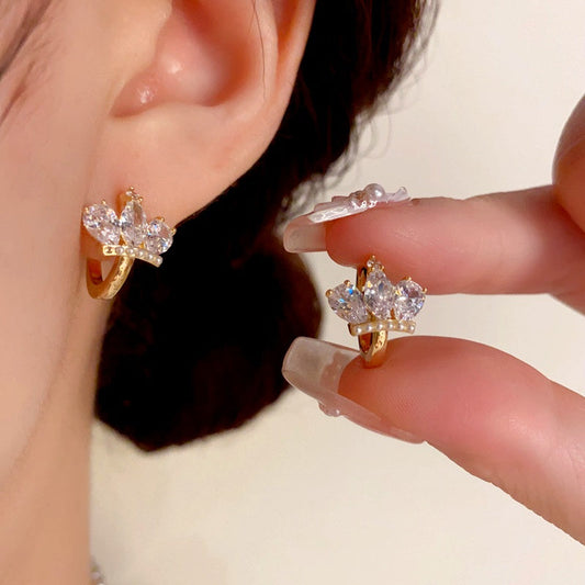 14K Gold-Plated Elegant Zircon Crown Ear Buckle Earrings