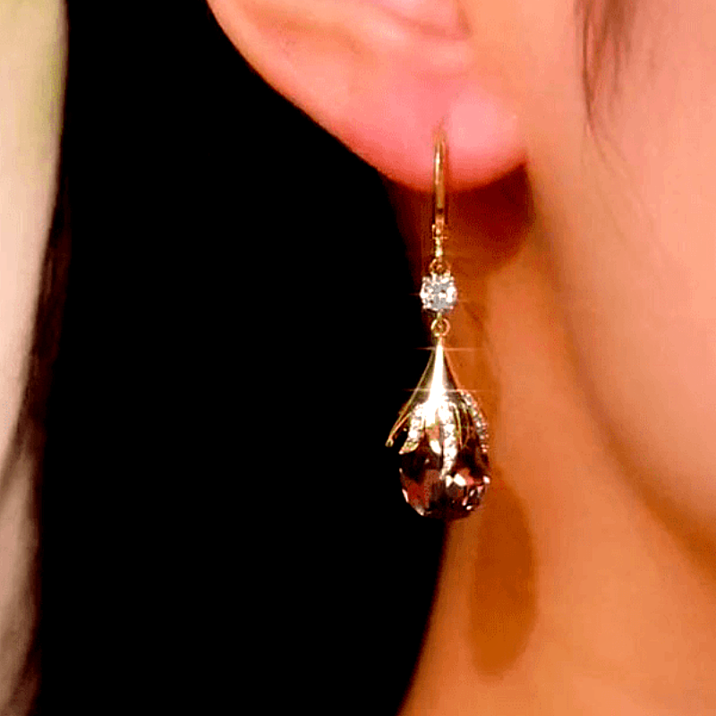 14K Gold-Plated Elegant Zircon Crystal Drop Earrings