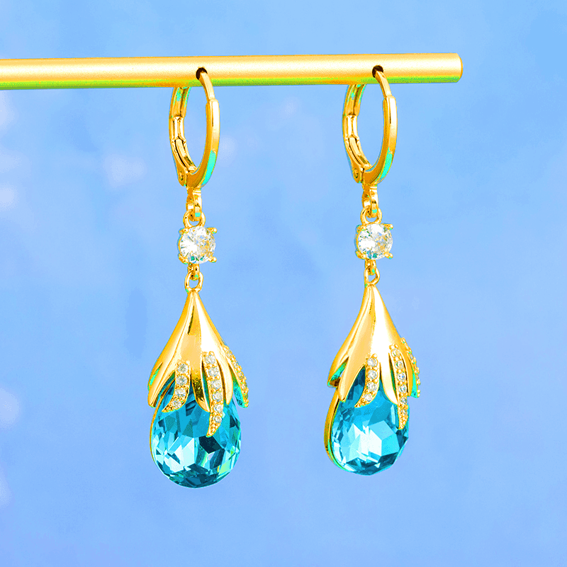 14K Gold-Plated Elegant Zircon Crystal Drop Earrings