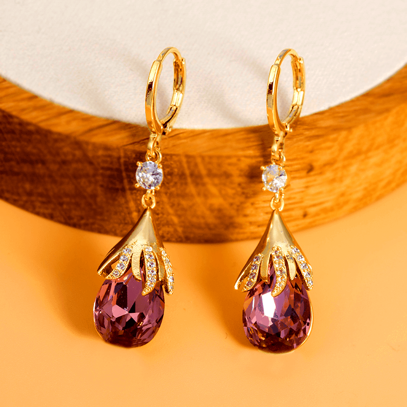 14K Gold-Plated Elegant Zircon Crystal Drop Earrings