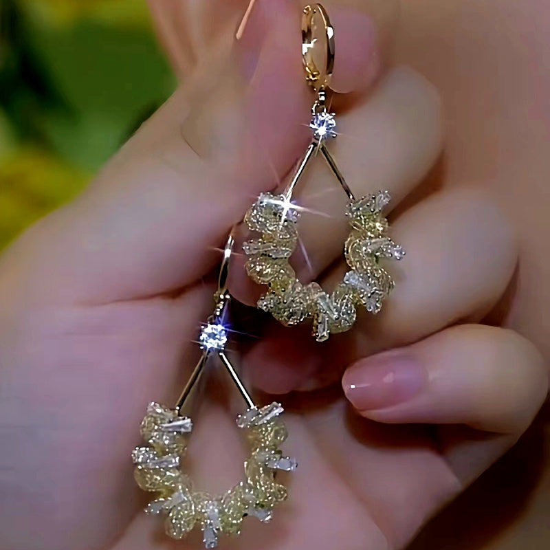 14K Gold-Plated Elegant Zircon Crystal Earrings