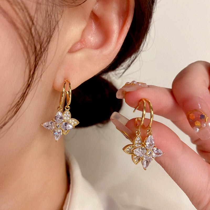 14K Gold-Plated Elegant Zircon Diamond Star Earrings