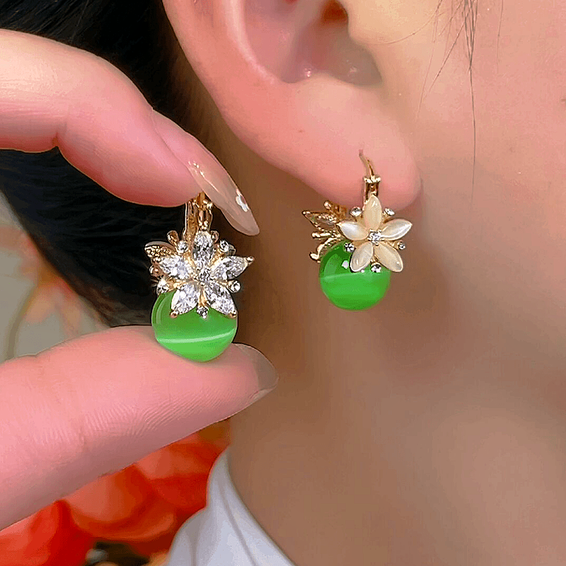 14K Gold-Plated Elegant Zircon Double-Sided Flower Earrings