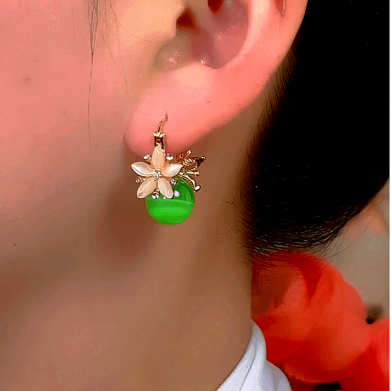 14K Gold-Plated Elegant Zircon Double-Sided Flower Earrings