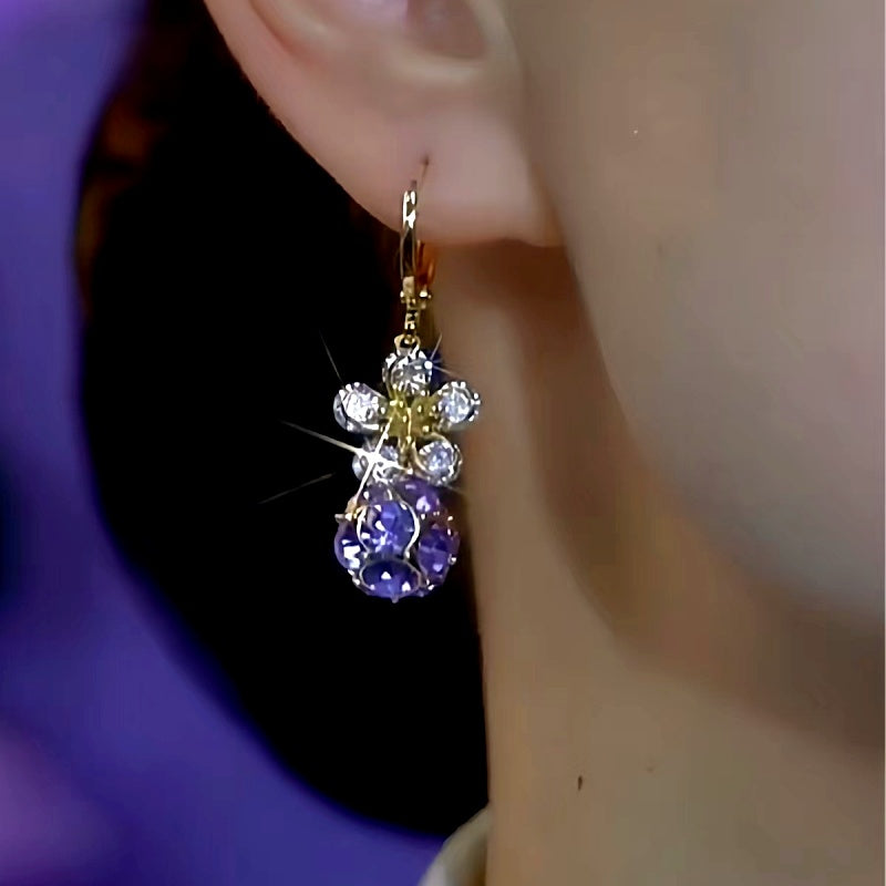 14K Gold-Plated Elegant Zircon Flower Diamond Ball Earrings