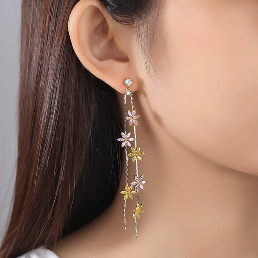 14K Gold-Plated Elegant Zircon Flower Earrings