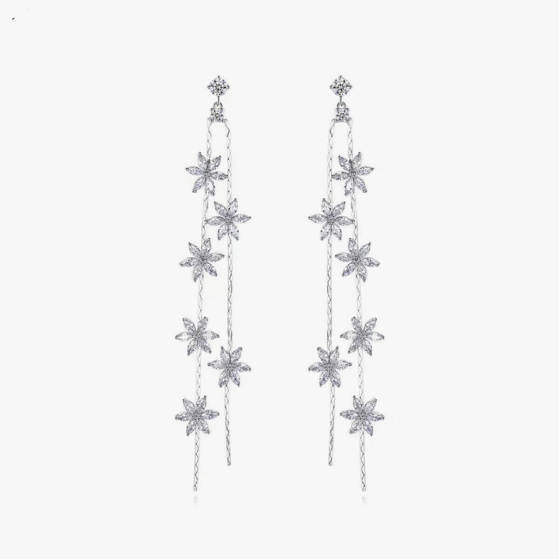 14K Gold-Plated Elegant Zircon Flower Earrings