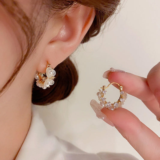 14K Gold-Plated Elegant Zircon Flower Earrings