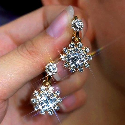 14K Gold-Plated Elegant Zircon Flower Earrings