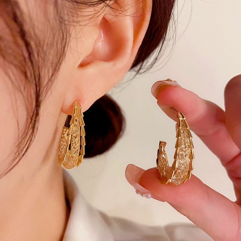 14K Gold-Plated Elegant Zircon Grid Geometric Earrings