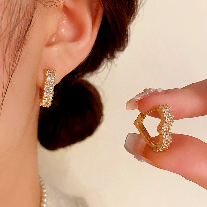 14K Gold-Plated Elegant Zircon Heart-Design Earrings