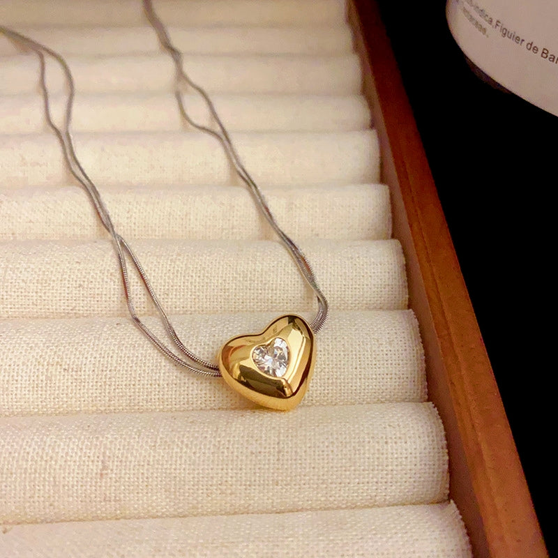 14K Gold-Plated Elegant Zircon Heart Necklace