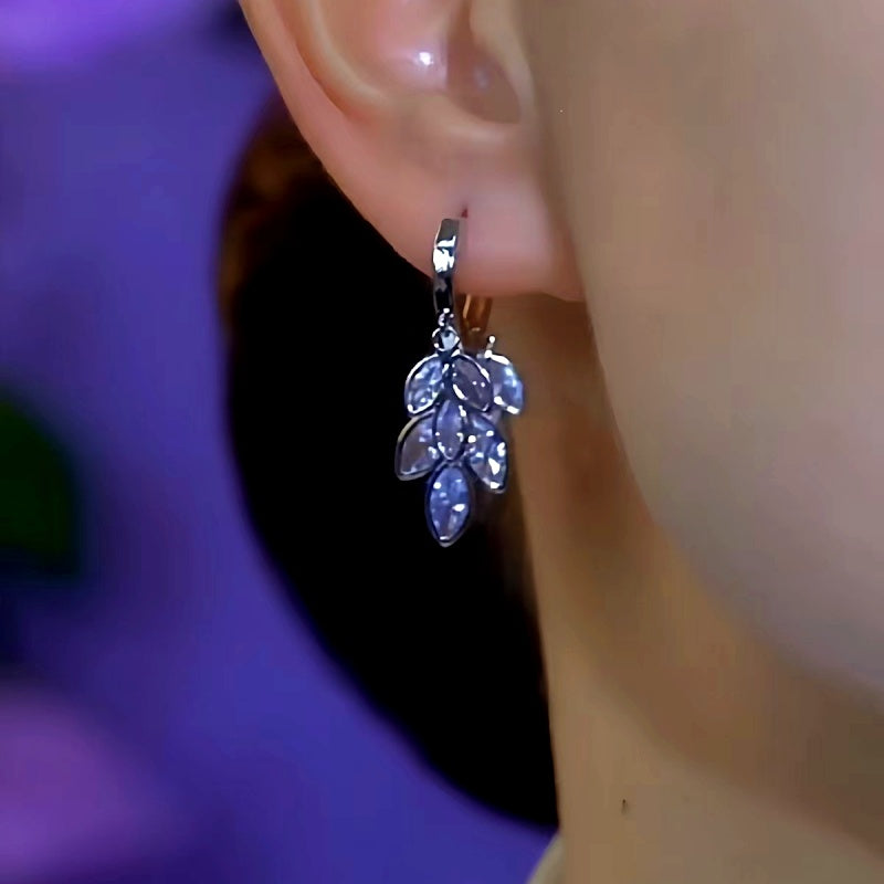 14K Gold-Plated Elegant Zircon Leaf Earrings