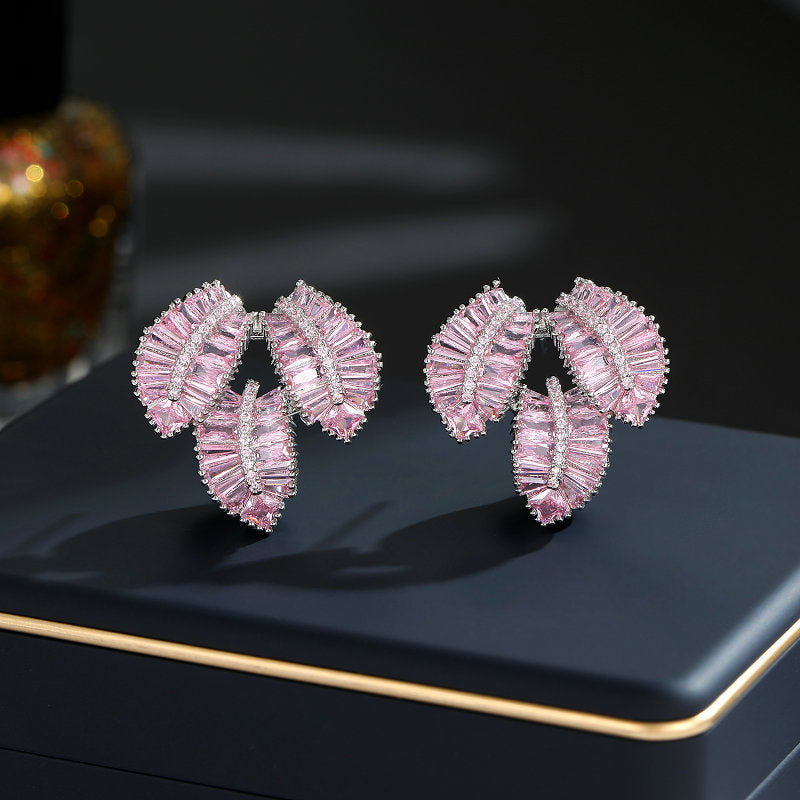 14K Gold-Plated Elegant Zircon Leaf Earrings