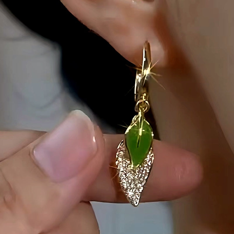 14K Gold-Plated Elegant Zircon Leaf Earrings