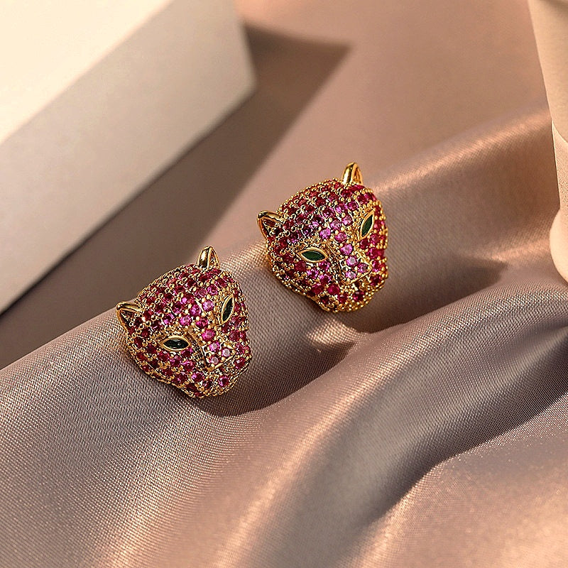 14K Gold-Plated Elegant Zircon Leopard Head Stud Earrings