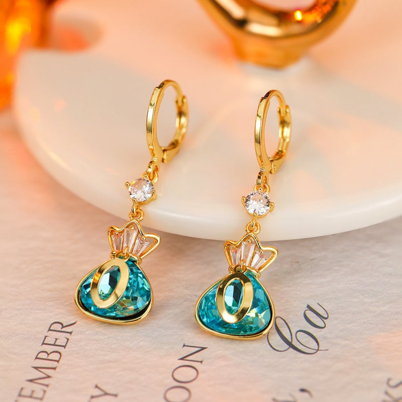 14K Gold-Plated Elegant Zircon Lucky Bag Earrings