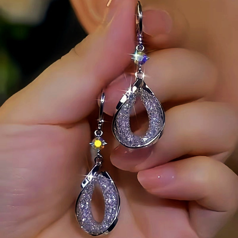 14K Gold-Plated Elegant Zircon Mesh Water Drop Earrings