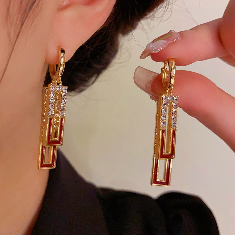 14K Gold-Plated Elegant Zircon Oil Drop Earrings