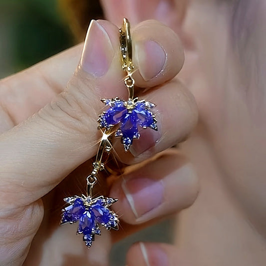 14K Gold-Plated Elegant Zircon Purple Maple Leaf Earrings