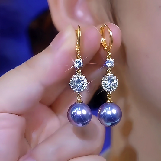 14K Gold-Plated Elegant Zircon Purple Pearl Earrings