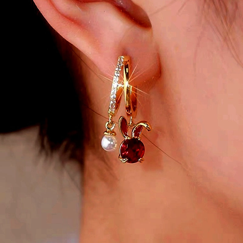 14K Gold-Plated Elegant Zircon Rabbit Earrings