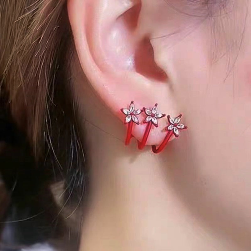 14K Gold-Plated Elegant Zircon Red Studs