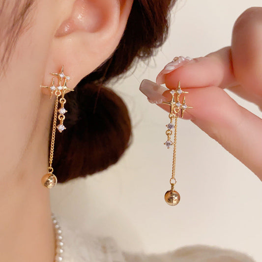 14K Gold-Plated Elegant Zircon Star Chain Earrings