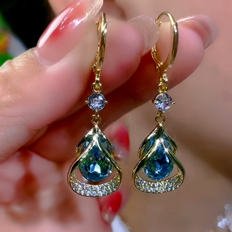 14K Gold-Plated Elegant Zircon Stone Water Drop Earrings