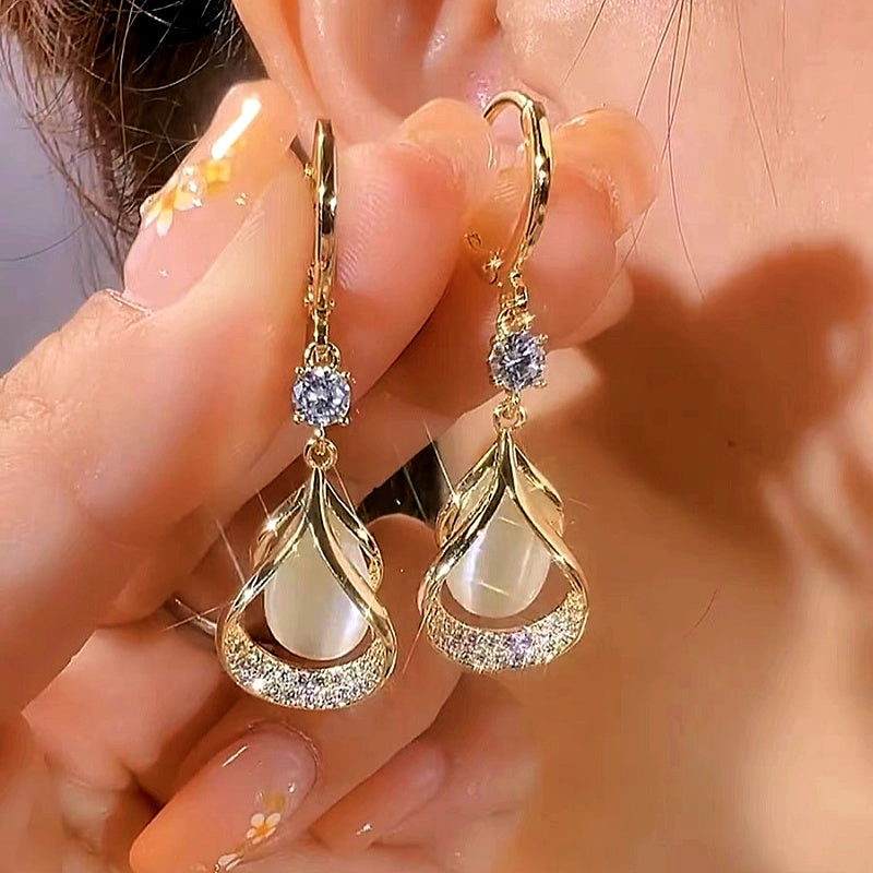 14K Gold-Plated Elegant Zircon Stone Water Drop Earrings