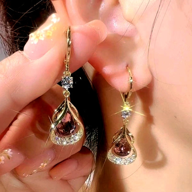 14K Gold-Plated Elegant Zircon Stone Water Drop Earrings