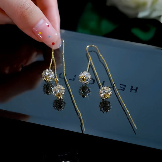 14K Gold-Plated Elegant Zircon Threader Earrings