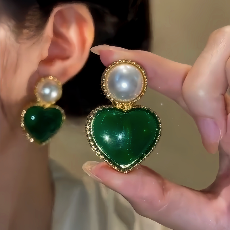 14K Gold-Plated Emerald Heart Earrings