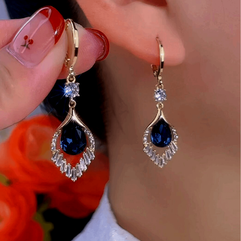 14K Gold-Plated Exquisite Blue Peacock Tail Earrings